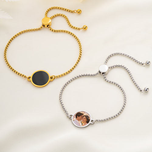 gold and silver heat-activated hidden photo adjustable bracelet